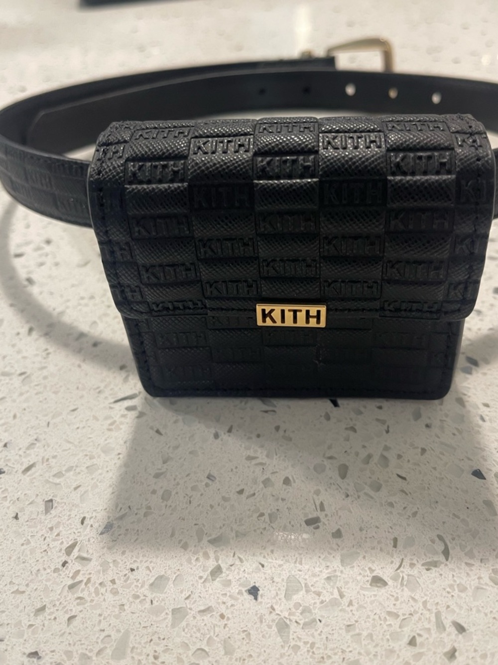 Kith Black Embossed Logo Belt Pouch with Gold Plaque - Picture 3 of 5